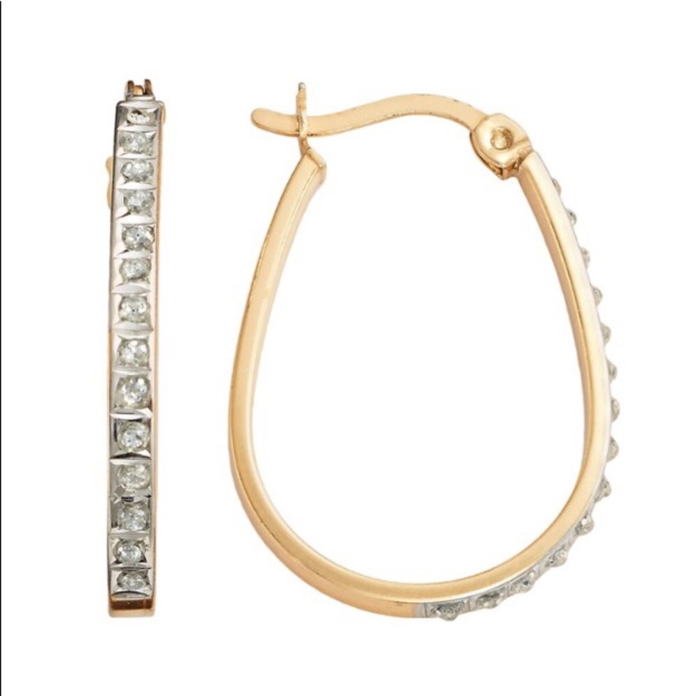 Diamond Accent Pear Hoop Earrings NWT! 18k OS - Picture 2 of 7